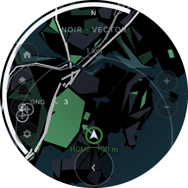 Skyvw Altimeter map, dark vector theme with home marker and wind readout